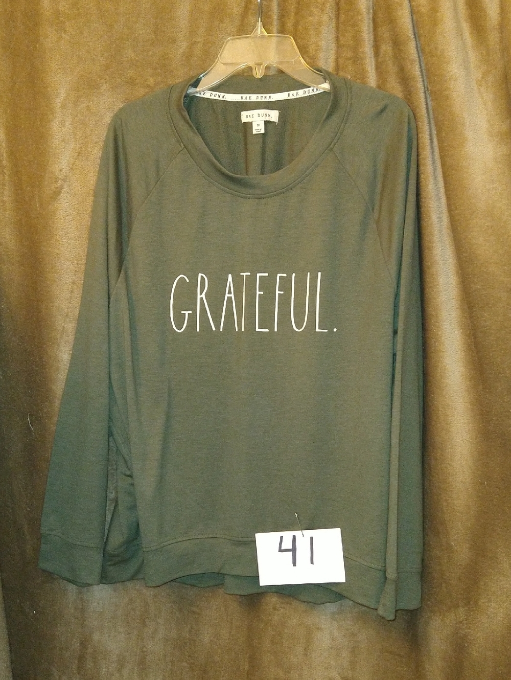 Rae Dunn Olive Green 'GRATEFUL.' Long Sleeve Pullover Size 3X NWT